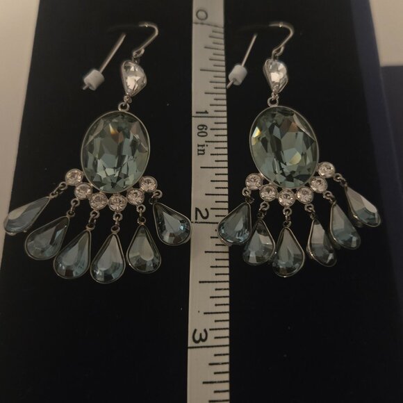New Rare Authentic Swarovski Blue Crystal Chandelier Drop Earrings - Picture 5 of 5